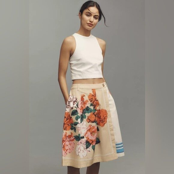 Anthropologie Floral Tan Shorts - Picture 1 of 16